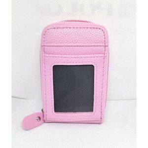 Pink Leather Mini Credit Card Case Card Slot Card Holder Wallet with ID Window